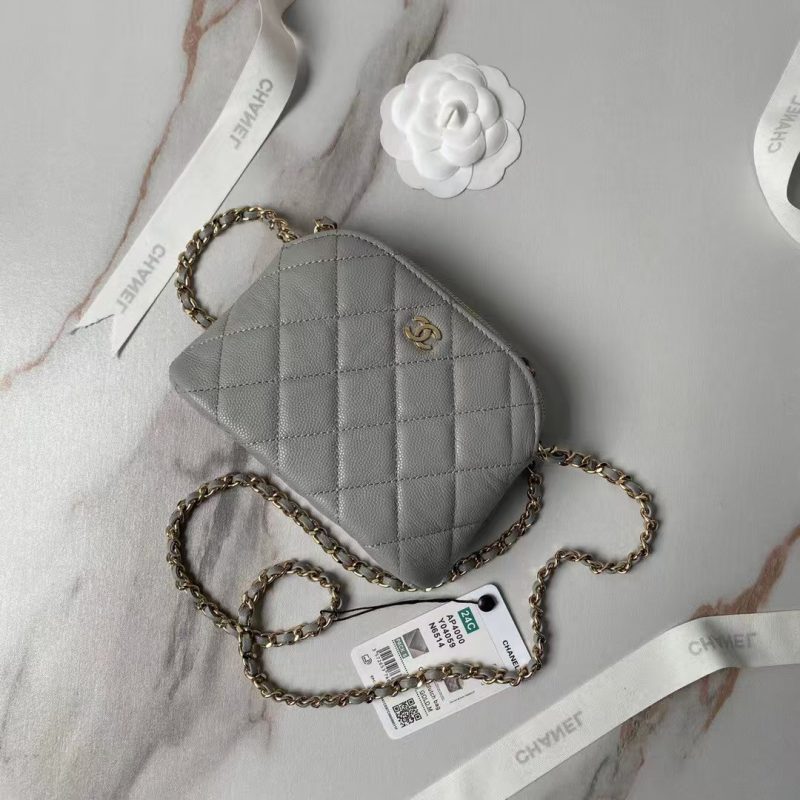 Chanel 24S AP4000 Mini Clutch With Chain Crossbody Bag Grey Caviar Light Gold Hardware - Image 7
