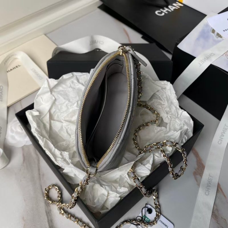 Chanel 24S AP4000 Mini Clutch With Chain Crossbody Bag Grey Caviar Light Gold Hardware - Image 4