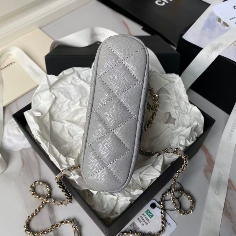 Chanel 24S AP4000 Mini Clutch With Chain Crossbody Bag Grey Caviar Light Gold Hardware - Image 5