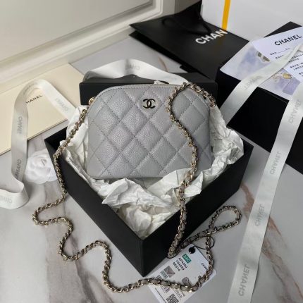 Chanel 24S AP4000 Mini Clutch With Chain Crossbody Bag Grey Caviar Light Gold Hardware