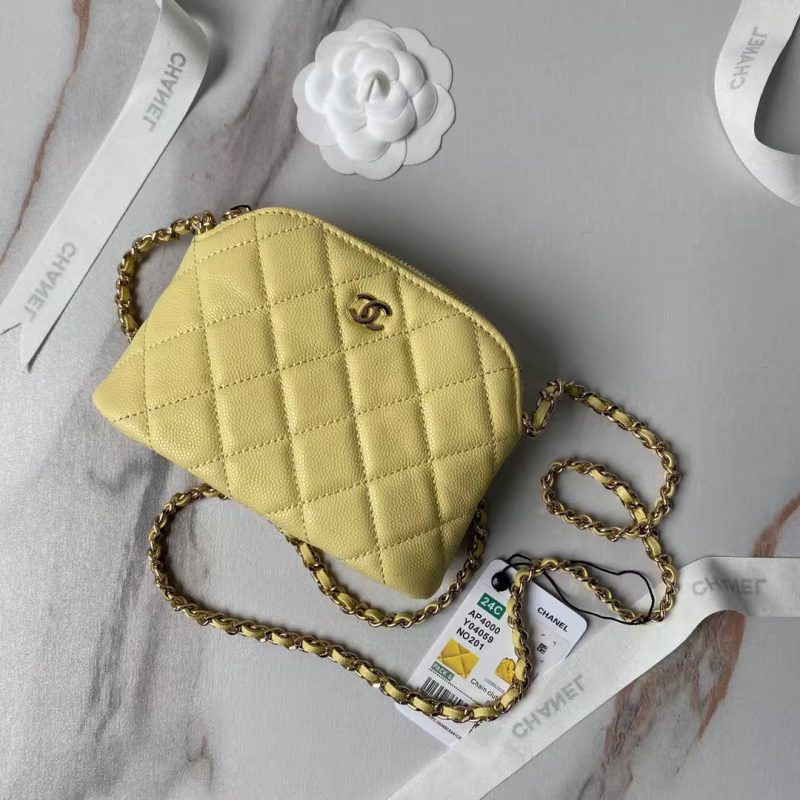 Chanel 24S AP4000 Mini Clutch With Chain Crossbody Bag Yellow Caviar Light Gold Hardware - Image 7