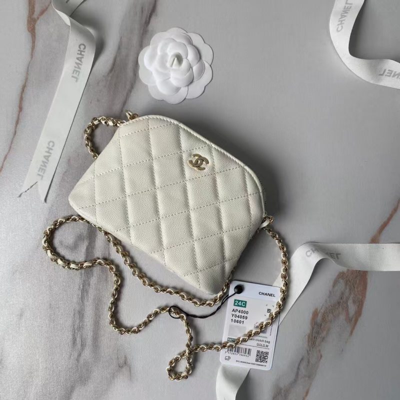 Chanel 24S AP4000 Mini Clutch With Chain Crossbody Bag White Caviar Light Gold Hardware - Image 7