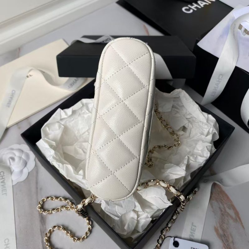 Chanel 24S AP4000 Mini Clutch With Chain Crossbody Bag White Caviar Light Gold Hardware - Image 6