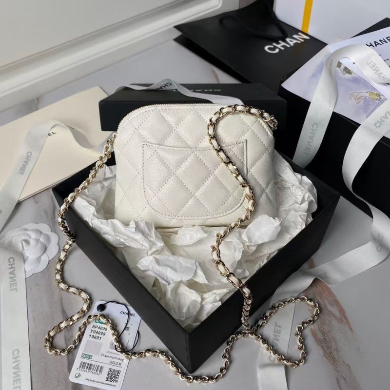 Chanel 24S AP4000 Mini Clutch With Chain Crossbody Bag White Caviar Light Gold Hardware - Image 2