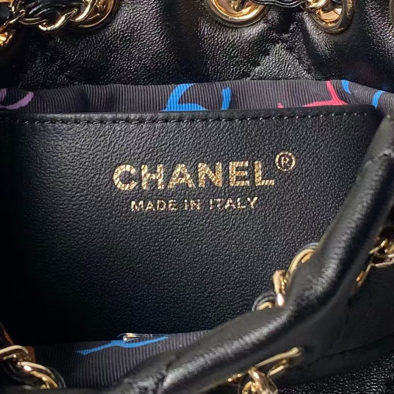 Chanel 24S AS4810 Medium CC Drawstring Backpack Shiny Lambskin Light Gold Hardware Black - Image 9