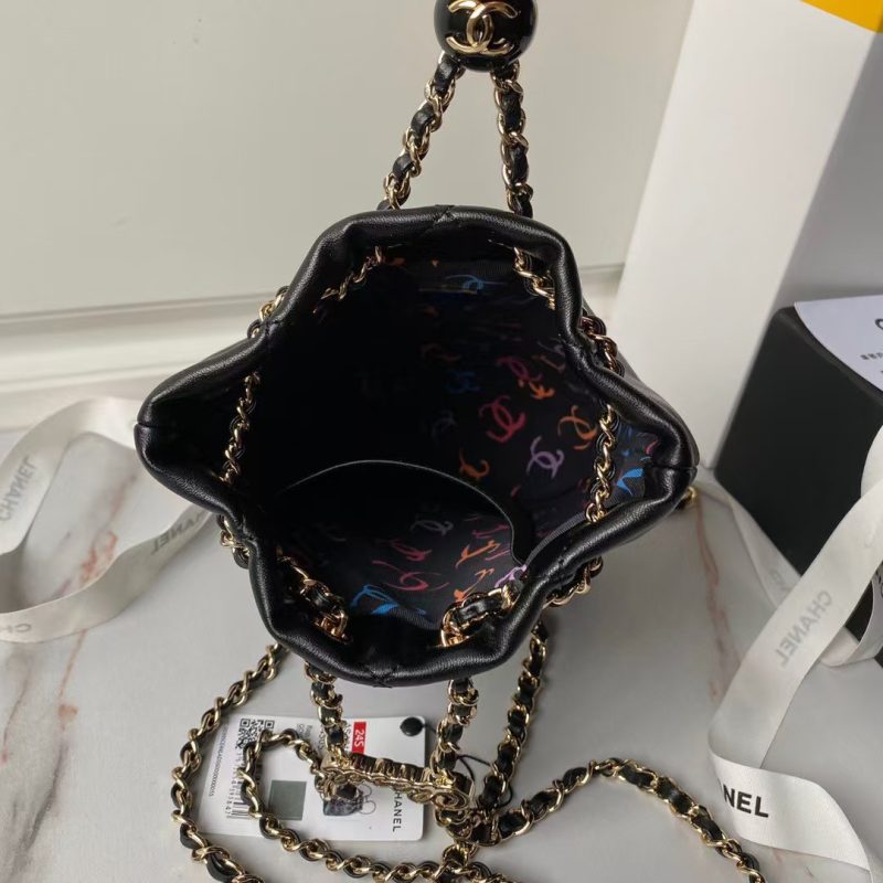 Chanel 24S AS4810 Medium CC Drawstring Backpack Shiny Lambskin Light Gold Hardware Black - Image 3