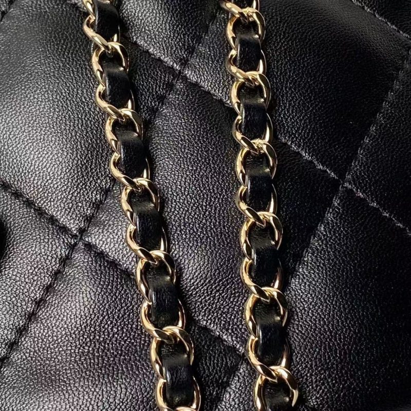 Chanel 24S AS4810 Medium CC Drawstring Backpack Shiny Lambskin Light Gold Hardware Black - Image 6