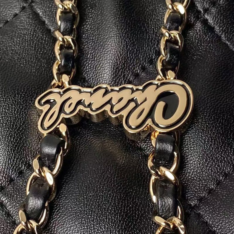 Chanel 24S AS4810 Medium CC Drawstring Backpack Shiny Lambskin Light Gold Hardware Black - Image 7