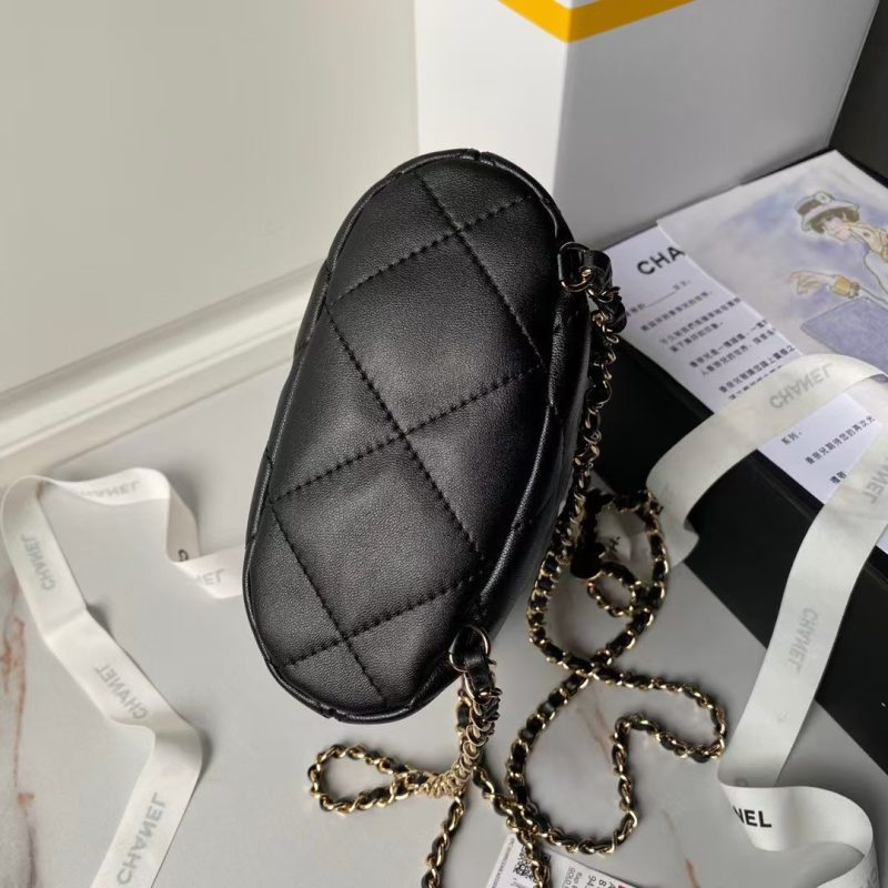 Chanel 24S AS4810 Medium CC Drawstring Backpack Shiny Lambskin Light Gold Hardware Black - Image 5