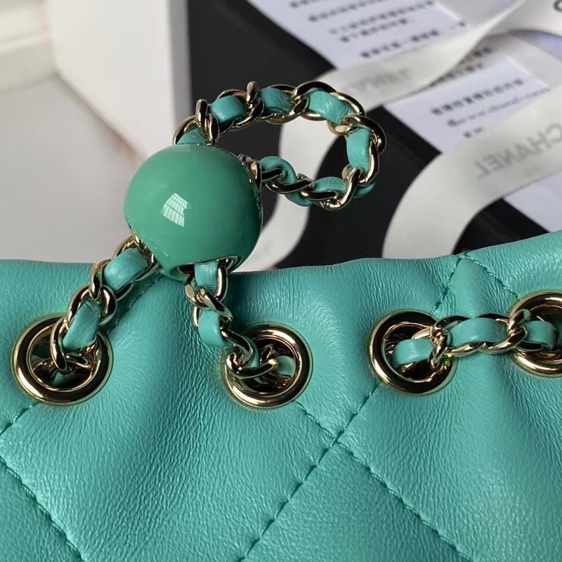 Chanel 24S AS4810 Medium CC Drawstring Backpack Shiny Lambskin Light Gold Hardware Green - Image 5