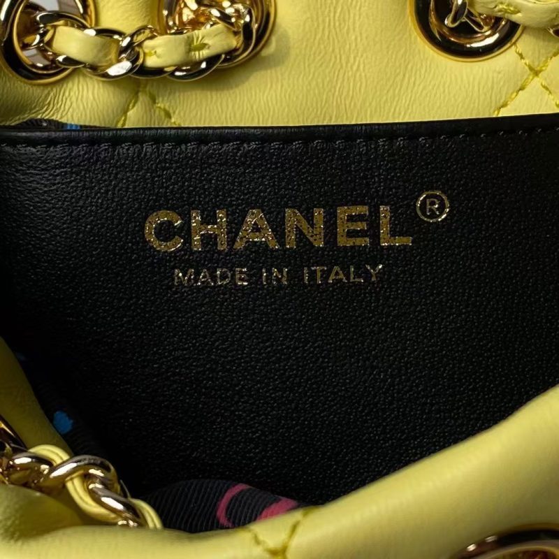 Chanel 24S AS4810 Medium CC Drawstring Backpack Shiny Lambskin Light Gold Hardware Yellow - Image 8
