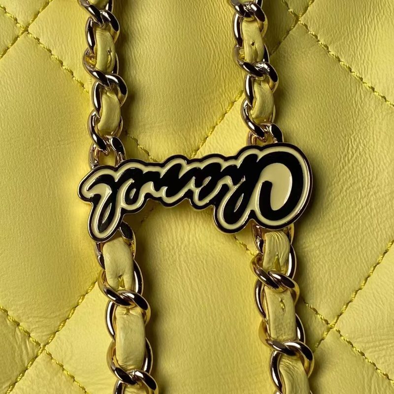 Chanel 24S AS4810 Medium CC Drawstring Backpack Shiny Lambskin Light Gold Hardware Yellow - Image 4