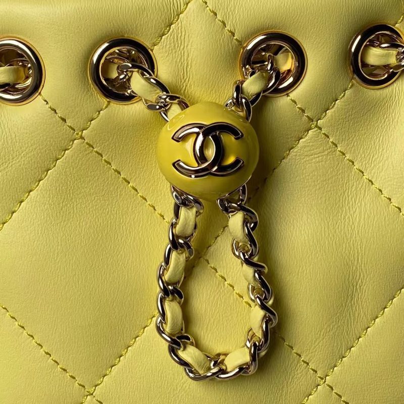 Chanel 24S AS4810 Medium CC Drawstring Backpack Shiny Lambskin Light Gold Hardware Yellow - Image 5