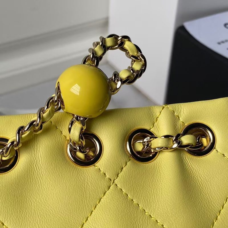 Chanel 24S AS4810 Medium CC Drawstring Backpack Shiny Lambskin Light Gold Hardware Yellow - Image 6