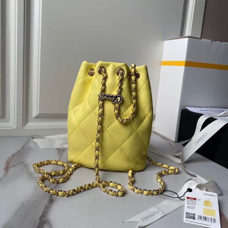 Chanel 24S AS4810 Medium CC Drawstring Backpack Shiny Lambskin Light Gold Hardware Yellow - Image 2