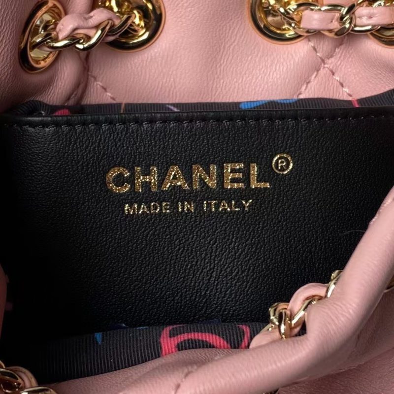 Chanel 24S AS4810 Medium CC Drawstring Backpack Shiny Lambskin Light Gold Hardware Pink - Image 9