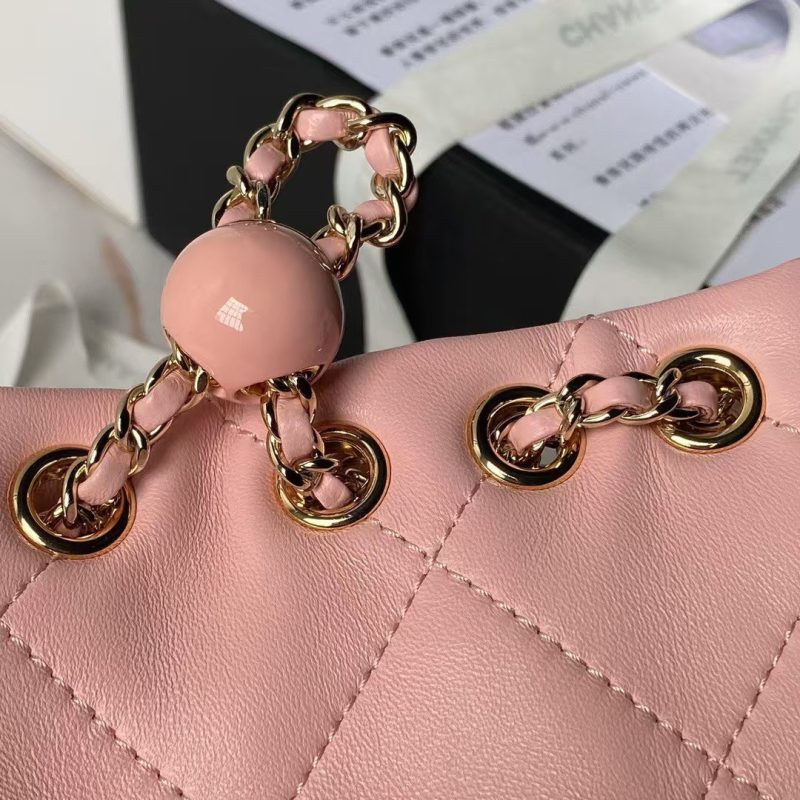 Chanel 24S AS4810 Medium CC Drawstring Backpack Shiny Lambskin Light Gold Hardware Pink - Image 6