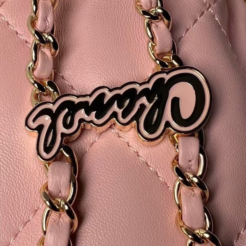 Chanel 24S AS4810 Medium CC Drawstring Backpack Shiny Lambskin Light Gold Hardware Pink - Image 3