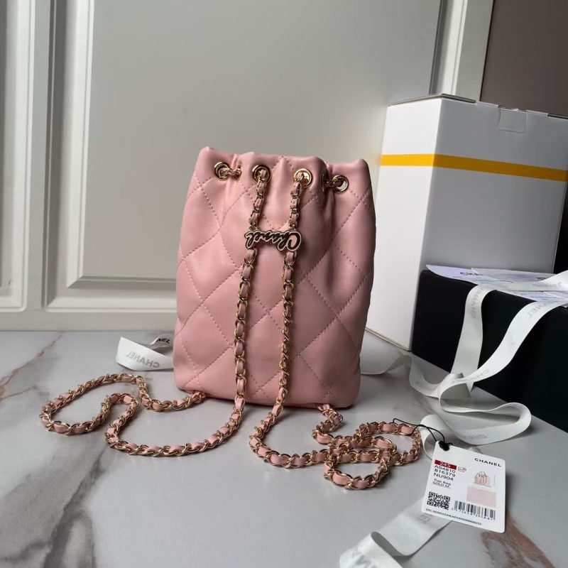 Chanel 24S AS4810 Medium CC Drawstring Backpack Shiny Lambskin Light Gold Hardware Pink - Image 2