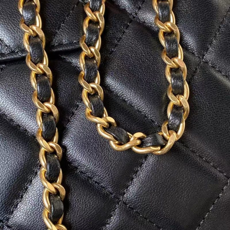 Chanel 24C AS4611 Vintage Logo Lambskin Rectangular Shoulder Bag Black - Image 6