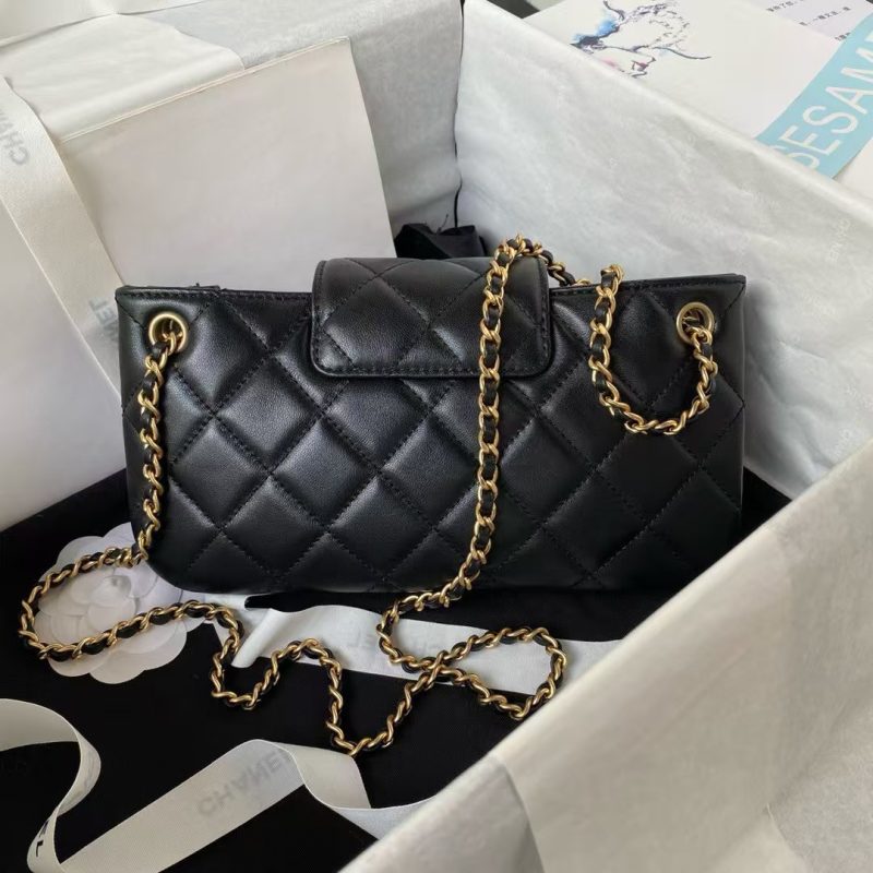 Chanel 24C AS4611 Vintage Logo Lambskin Rectangular Shoulder Bag Black - Image 2