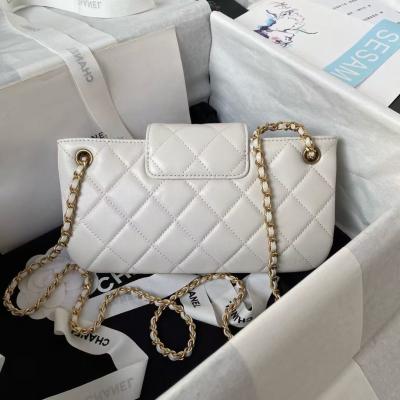 Chanel 24C AS4611 Vintage Logo Lambskin Rectangular Shoulder Bag White - Image 2