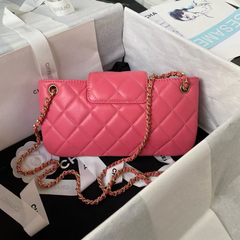 Chanel 24C AS4611 Vintage Logo Lambskin Rectangular Shoulder Bag Fuchsia - Image 2