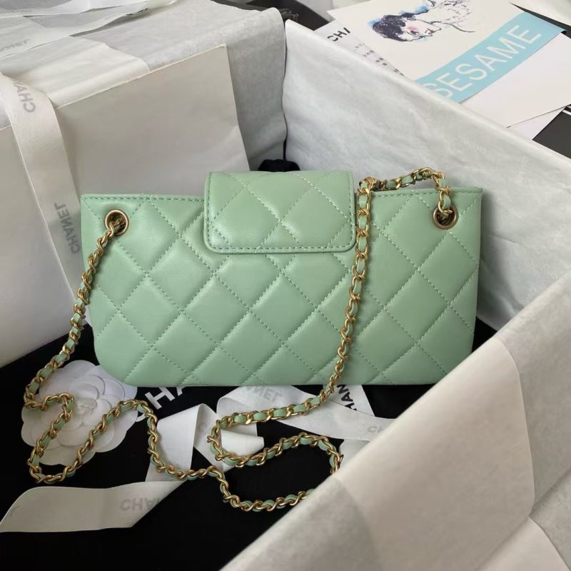 Chanel 24C AS4611 Vintage Logo Lambskin Rectangular Shoulder Bag Green - Image 2