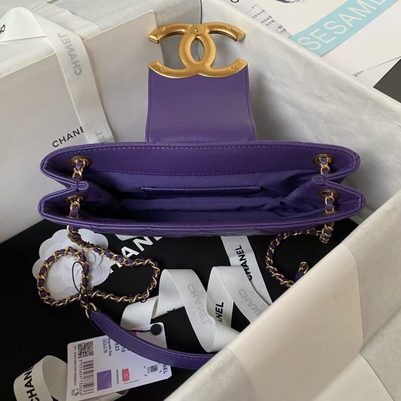 Chanel 24C AS4611 Vintage Logo Lambskin Rectangular Shoulder Bag Purple - Image 4