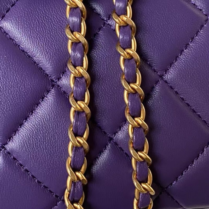 Chanel 24C AS4611 Vintage Logo Lambskin Rectangular Shoulder Bag Purple - Image 6