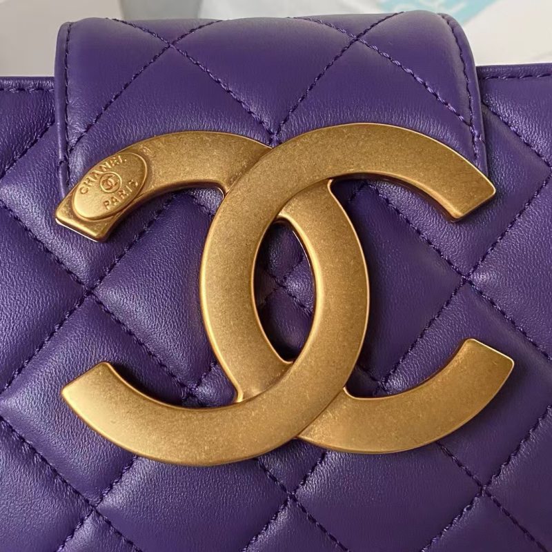 Chanel 24C AS4611 Vintage Logo Lambskin Rectangular Shoulder Bag Purple - Image 3