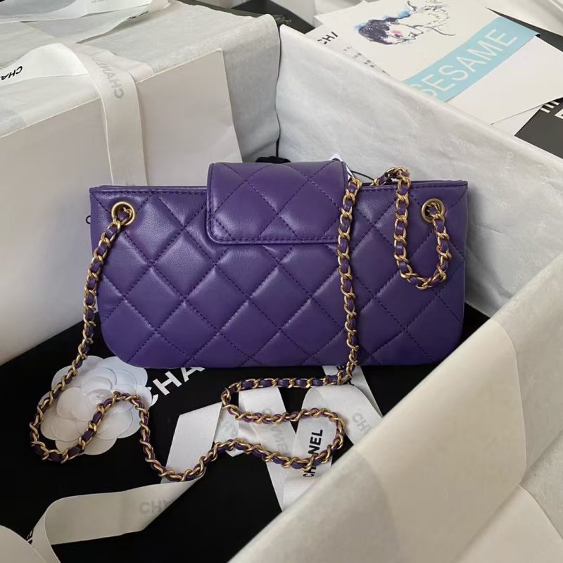 Chanel 24C AS4611 Vintage Logo Lambskin Rectangular Shoulder Bag Purple - Image 2