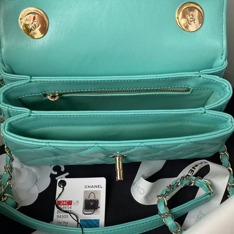 Chanel AS4654 Mini Trendy CC Flap Bag Turquoise Lambskin Light Gold Hardware - Image 6