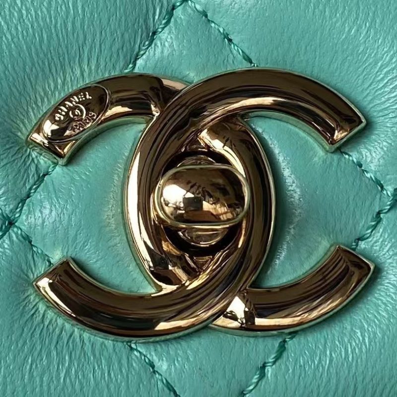 Chanel AS4654 Mini Trendy CC Flap Bag Turquoise Lambskin Light Gold Hardware - Image 3