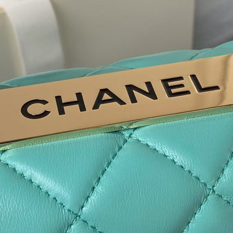 Chanel AS4654 Mini Trendy CC Flap Bag Turquoise Lambskin Light Gold Hardware - Image 4