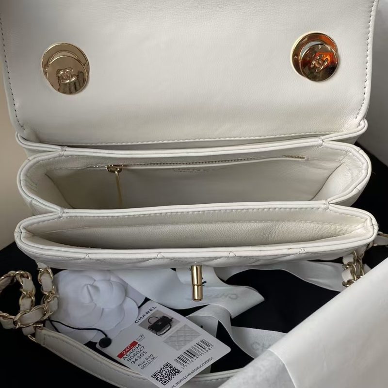 Chanel AS4654 Mini Fashion CC Flap Bag White Lambskin Light Gold Hardware - Image 6