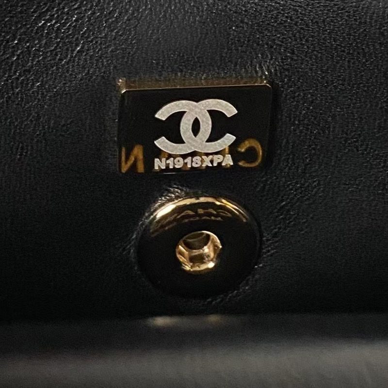 Chanel 24C AS4543 Mini Flap Bag Chain Bag Top Handle Black Lambskin - Image 7