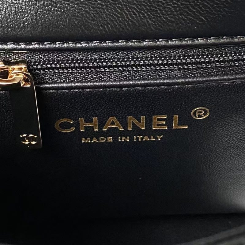 Chanel 24C AS4543 Mini Flap Bag Chain Bag Top Handle Black Lambskin - Image 8