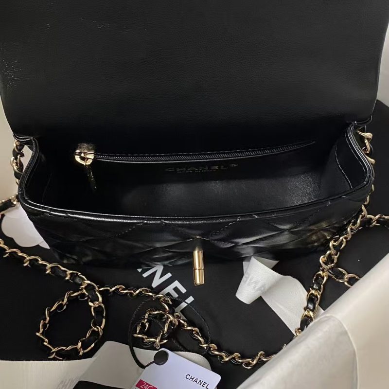 Chanel 24C AS4543 Mini Flap Bag Chain Bag Top Handle Black Lambskin - Image 5
