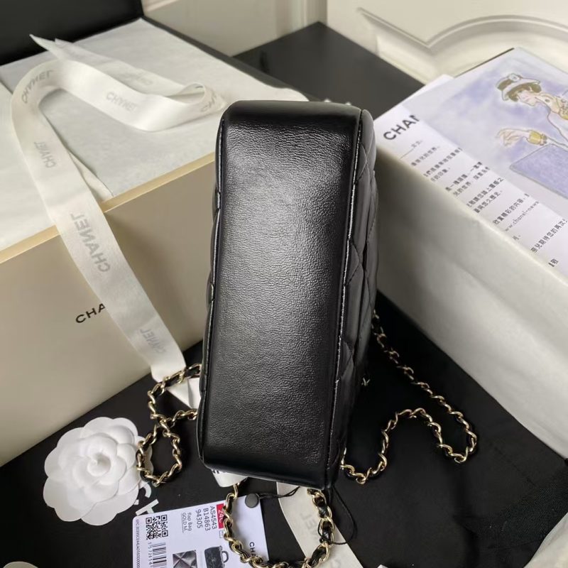 Chanel 24C AS4543 Mini Flap Bag Chain Bag Top Handle Black Lambskin - Image 4