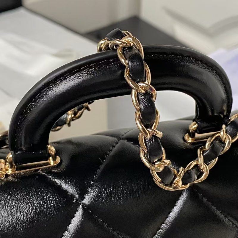 Chanel 24C AS4543 Mini Flap Bag Chain Bag Top Handle Black Lambskin - Image 6