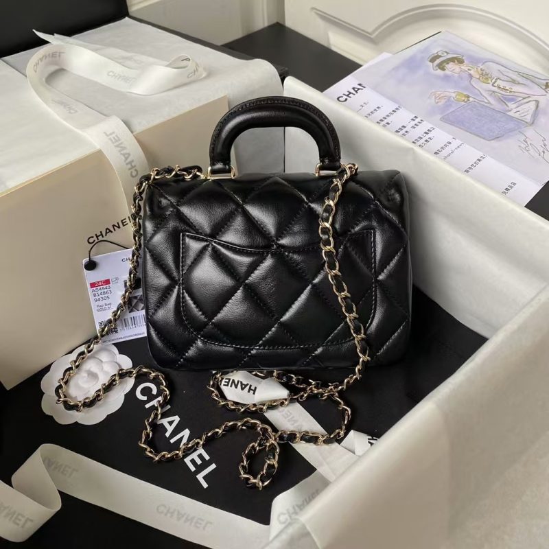 Chanel 24C AS4543 Mini Flap Bag Chain Bag Top Handle Black Lambskin - Image 2
