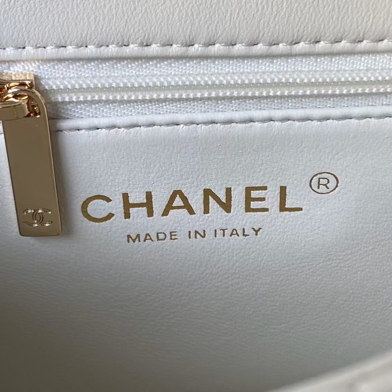 Chanel 24C AS4543 Mini Flap Bag Chain Bag Top Handle White Lambskin - Image 7