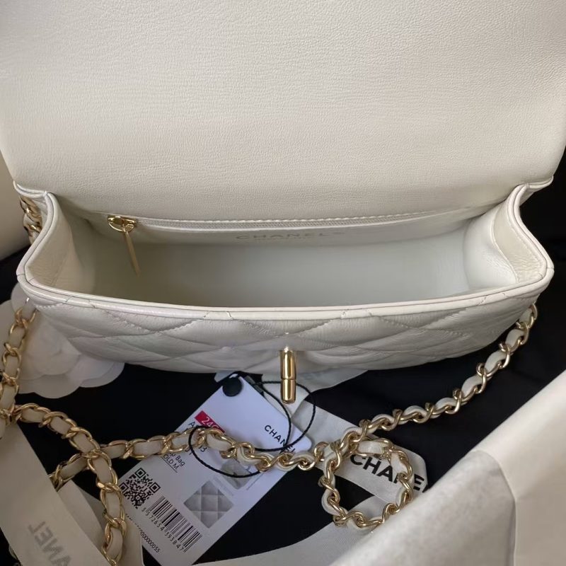 Chanel 24C AS4543 Mini Flap Bag Chain Bag Top Handle White Lambskin - Image 5