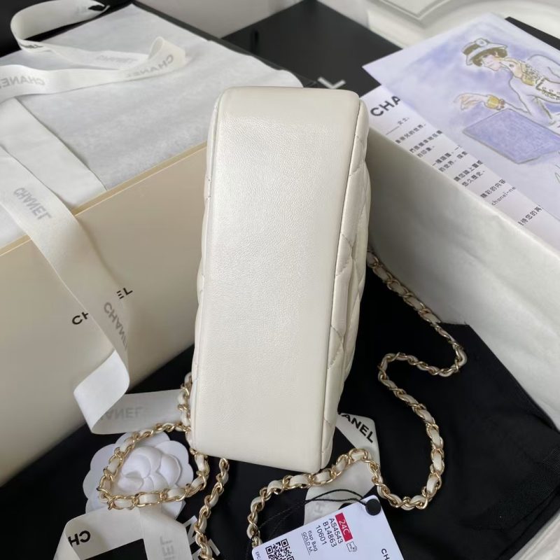 Chanel 24C AS4543 Mini Flap Bag Chain Bag Top Handle White Lambskin - Image 4