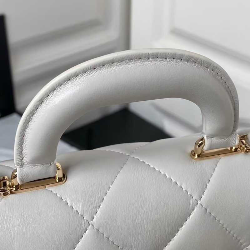 Chanel 24C AS4543 Mini Flap Bag Chain Bag Top Handle White Lambskin - Image 6
