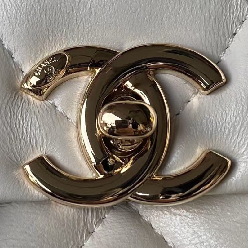 Chanel 24C AS4543 Mini Flap Bag Chain Bag Top Handle White Lambskin - Image 3