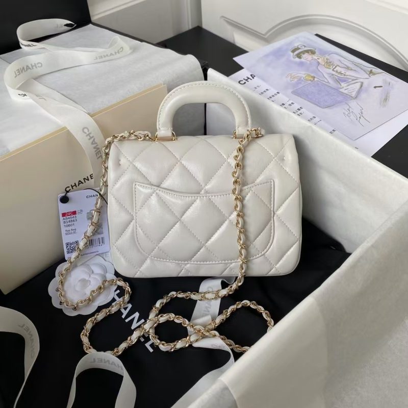 Chanel 24C AS4543 Mini Flap Bag Chain Bag Top Handle White Lambskin - Image 2