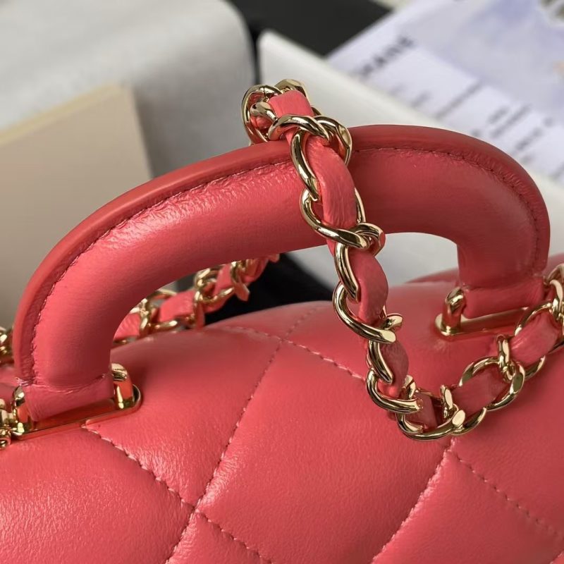 Chanel 24C AS4543 Mini Flap Bag Chain Bag Top Handle Dark Pink Lambskin - Image 5