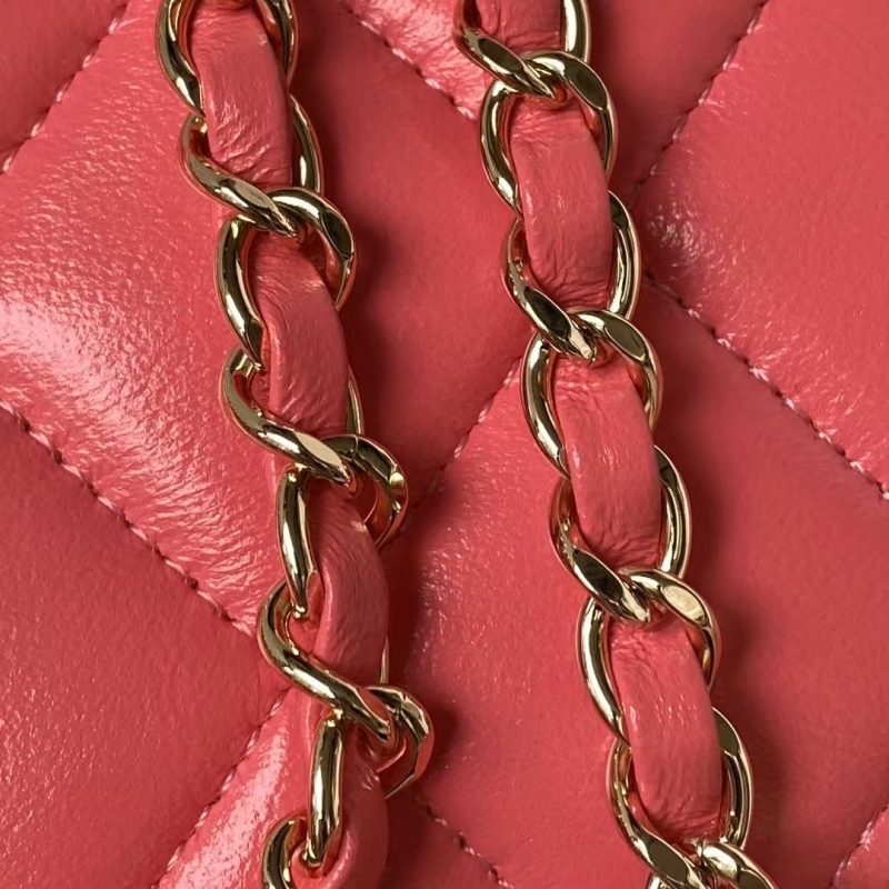 Chanel 24C AS4543 Mini Flap Bag Chain Bag Top Handle Dark Pink Lambskin - Image 6
